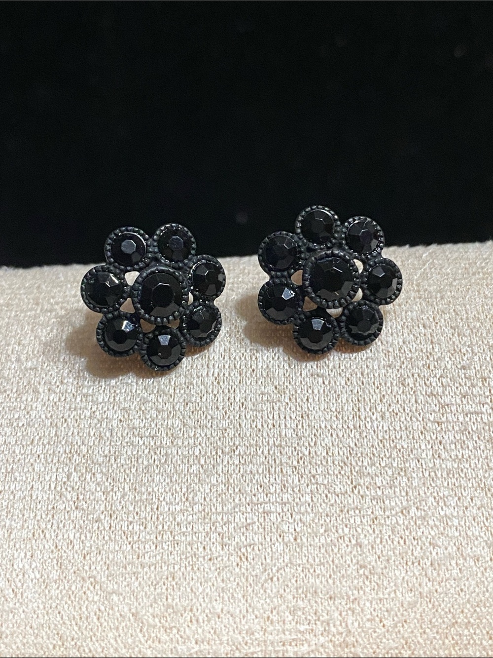 Black Rhinestone Floral Cluster Stud Earrings